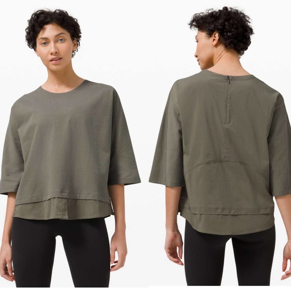 Lululemon Live to Layer Loose Olive Running Yoga Shirt Blouse